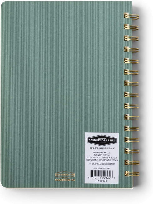 DesignWorks Ink A5 6" x 8.25" Juniper Green Textured Paper Notebook Journal with Gold Accents, Lined Pages, and Durable Spiral Binding for Work, W...