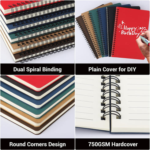 EUSOAR Spiral Ruled Notebook, A5 6 packs 5.5x8.3 120 Pages Lined Travel Writing Notebooks Journal, Memo Notepad Sketchbook, Students College Offic...