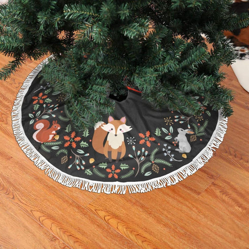 Forest Wreath Christmas Animal Fox Christmas Tree Skirt Gorgeous Edge Tassel Lace for 36" Xmas Ornaments Decoration...