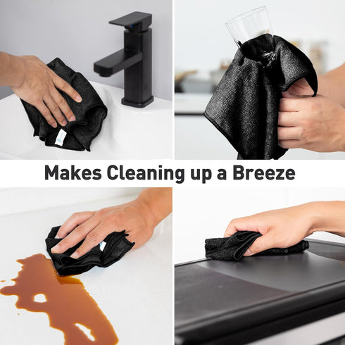Black Microfiber Cleaning Cloth 13"x13", Ultra Soft Absorbent Microfiber Cleaning Rags for Housekeeping Cleaning Supplies, Lint Free Reusable Clea...