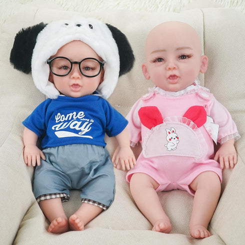 Full Silicone Doll Clothes Outfits for 14", Reborn Baby Doll Suit Accesories Set - Newborn Girl Boy Baby Clothing Gifts Set - Blue Set & Frame (Cl...