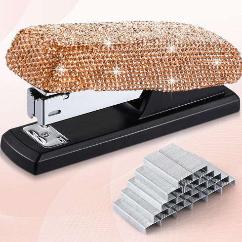 Bling Crystal Stapler Gift Sparkly Diamond Stapler for Desk Handmade Clay Rhinestone Machine Stapler Pretty Office Stationery Kit Stylish Accessor...