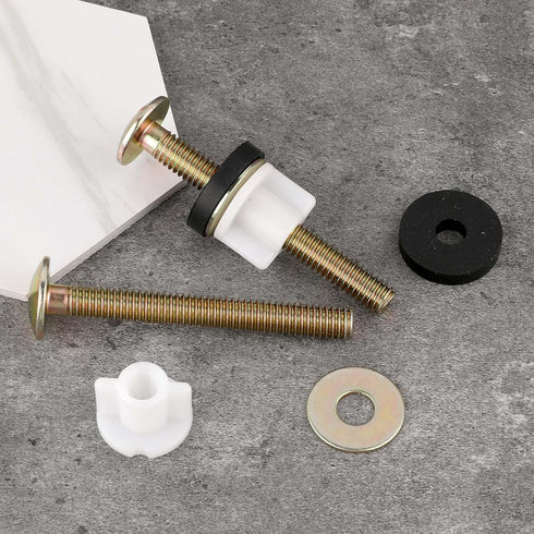 Toilet Seat Screws Sets, 2 Set Heavy Duty Toilet Seat Fastener Hinge Bolt White Plastic Nut with Metal Washers Rubber Sealed Loop, Toilet Hardware...