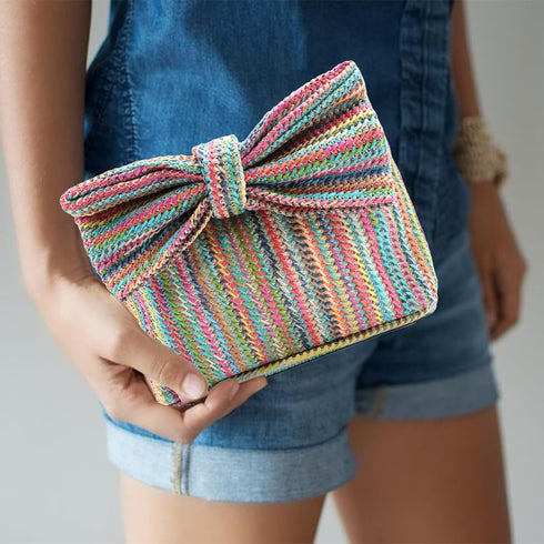 Straw Clutch Purse for Women Summer Beach Handbags Handmade Bow Straw Purses for Party Wedding Vacation...