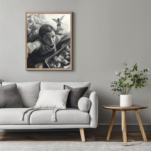 Posterizer 1 pcs-fantasy drawing of a boy with his fairy friend 1-Fantasy & Fiction Art-Retro Art-decor for Girls, Teens Bedroom- unframed wall ar...