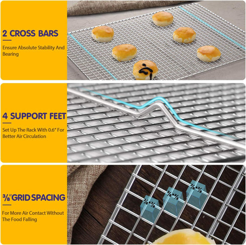 Hiware 2-Pack Cooling Racks for Baking - 10" x 15" - Stainless Steel Wire Cookie Rack Fits Jelly Roll Sheet Pan, Oven Safe for Cooking, Roasting, ...