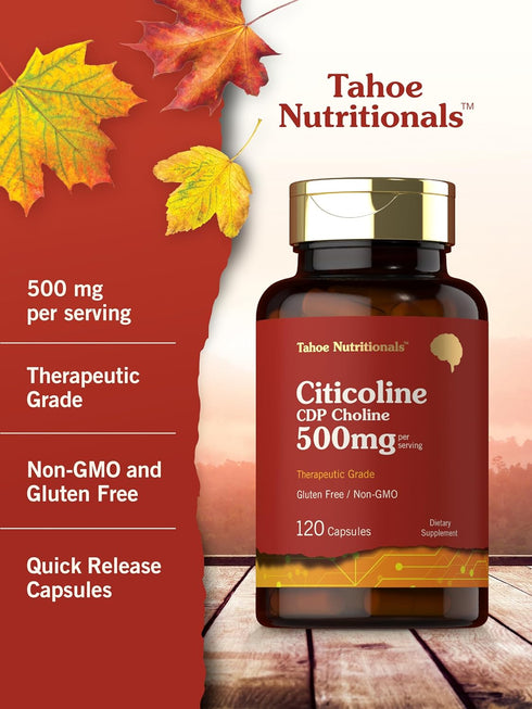 Citicoline 500mg | 120 Capsules | CDP Choline Supplements | Therapeutic Grade | Gluten Free, Non-GMO...