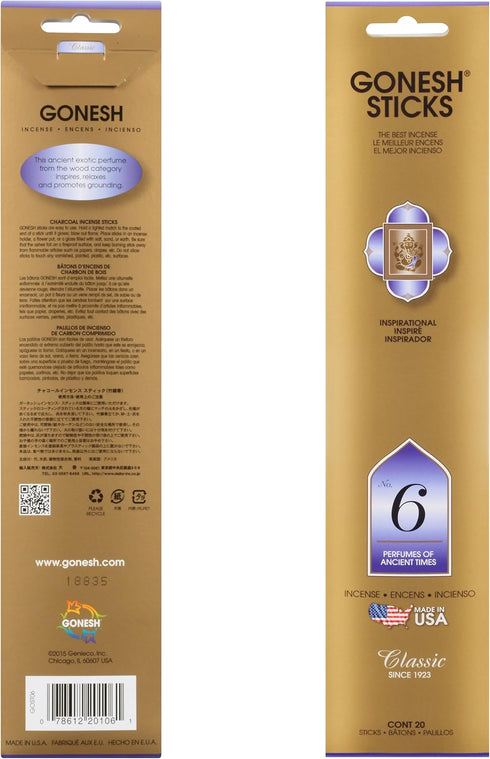Gonesh Classic Collection #6 Incense (4 Pack), 4 Piece, Gold...