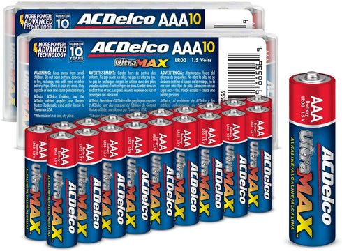 ACDelco UltraMAX 20-Count AAA Batteries, Alkaline Battery with Advanced Technology, 10-Year Shelf Life, Recloseable Packaging...
