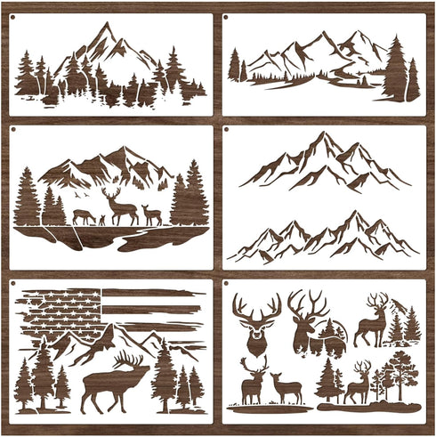 Mountain Stencils for Painting on Wood burning Stencils and Patterns Reusable Nature Deer Tree Stencils for Crafts Canvas Furniture Wall Drawing P...