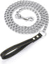 4ft Metal Dog Leash with Leather Handle Heavy Duty Dog Chain Leash Chew Proof Sturdy Training Pet Lead for Large Medium Dogs Black...