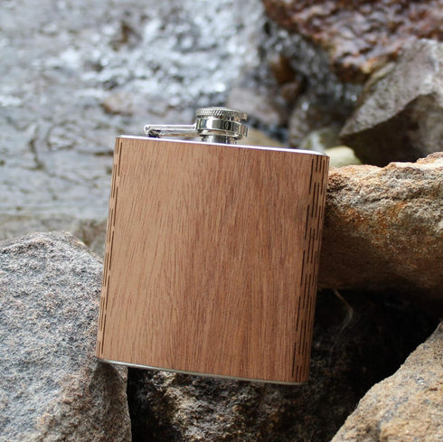 WUDN 6 oz. Wooden Hip Flask - Stainless Steel Body, Sawtooth Mountains Walnut Sky...
