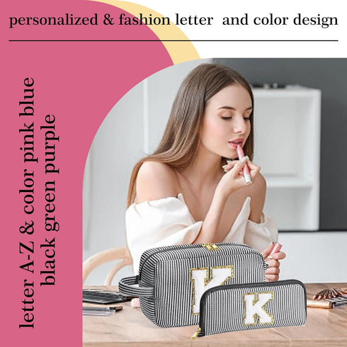 Gifts for Women - Personalized Birthday Gifts for Women Her Mom Best Friend Bridesmaid Girlfriend Teacher, Monogram Initial Black Cute Makeup Bag ...