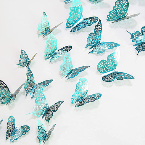Cheerland Butterfly Wall Decor 3D Teal Room Stickers Removable Turquoise Butterflies Decals Mural Decorations for Girl Bedroom Home Cake Wedding B...