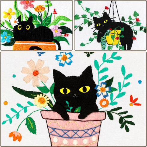 Nuberlic 3 Sets Cute Cat Embroidery Kit for Adults Beginners, Stamped Cross Stitch Starter Kits Include Embroidery Needlepoint Cloth Hoops Needles...