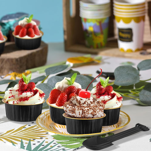 20Pack Alluminum Cupcake Containers, 5oz Dessert Cups with Lids, Mini Cake Pans With Lids for Gift Holiday Party Cake Baking Sales Mini Storage Bo...