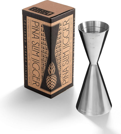 Piña Barware Slim Stainless Steel Commercial 2oz. / 1oz. Slim Style Measuring Jigger Bar Tool (Polished Finish)...