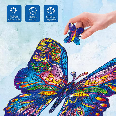 GLOBLELAND Wooden Jigsaw Puzzles for Adults 13x11inch 120Pcs Butterfly Jigsaw Puzzles Wood Adult Colorful Animals Shaped Jigsaw Puzzles for Birthd...