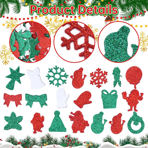 300 Pieces Christmas Glitter Foam Stickers - Assorted Santa, Snowflake, Tree, Bell, Gift, and Christmas Shape Foam Stickers Self-Adhesive for Kids...