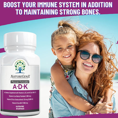 ADK Vitamin Supplement 5000 IU - High Potency Vitamins A, D3, and K2 for Bone Health and Calcium Absorption | Gluten-Free Vitamin ADK Supplement, ...