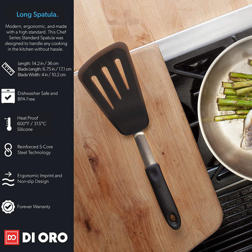 DI ORO Silicone Fish Turner - Nonstick Cookware Spatula, 600F Heat-Resistant, BPA Free, Slotted, Non Stick Thin Egg Flipper (Black)...