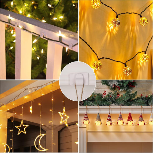 Brightown White Light Clips - Strongly Sticky with 25-Clips, 30-Stickers Christmas Light Clips, UV-Resistant Material, Decorate Damage-Free Cable ...