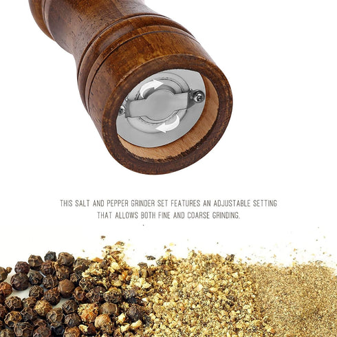 Pepper Grinder - 8 inch Pepper Mill Oak Wooden Pepper Mill Grinder Refillable Grinder Pepper with Ceramic Grinding Mechanism Adjustable Coarse to ...
