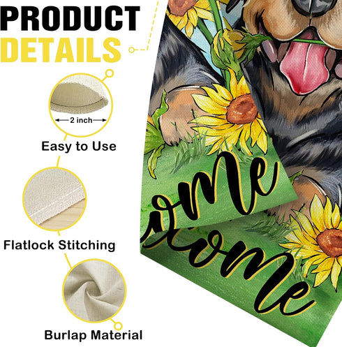 Welcome Spring Summer Rottweiler Dog Decorative Garden Flag, Sunflower Pet Yard Outside Home Decoration Dog Lover Gifts, Floral Flower Bee Seasona...