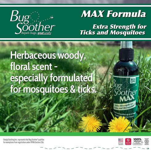 Bug Soother MAX - Natural Gnat, Tick, and Mosquito Repellent, 8 fl oz Bug Spray Deterrent - DEET-Free Safe for Adults and The Environment - Made i...