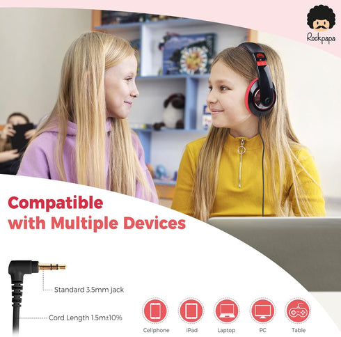 rockpapa Comfort Kids Headphones for School, Lightweight Childrens Boys Girls Teens Over-Ear Headphones Wired 3.5mm for CD DVD Player Tablet Phone...