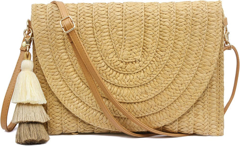 Straw Clutch Purse Women Crossbody Bag Summer Beach Shoulder Bags Envelope Wallet Handbags...