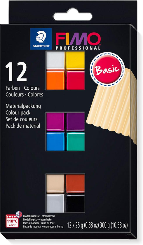 STAEDTLER 8043 C12-1 FIMO Professional Oven Hardening Modelling Clay 12 x 25 g Blocks - Assorted Colours...