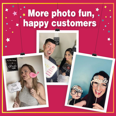Wedding Photo Booth Props with 8 x 10-Inch Sign, 45 Adhesive Pads, 35 Wooden Sticks - Signs for Wedding Backdrop and Selfie Station...