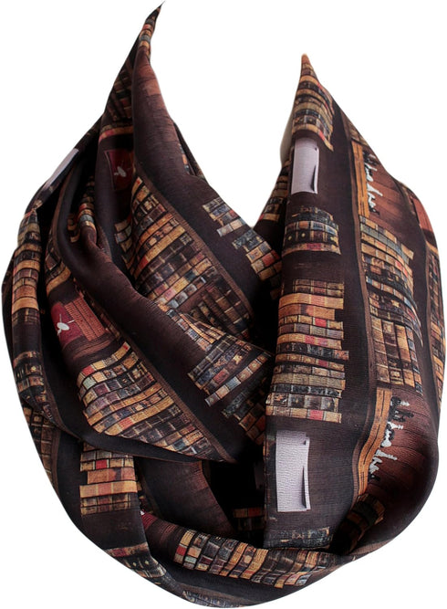 Etwoa's Bookshelf Infinity Scarf Circle Scarf Loop Scarf, Brown, Large...