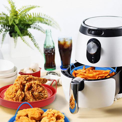 Silicon Air Fryer Liners by SOOBRO (2 pcs) - 8” Reusable Round Non-Stick Air Fryer Baking Tray - Foldable Heat Resistant and Easy to Clean Airfrye...