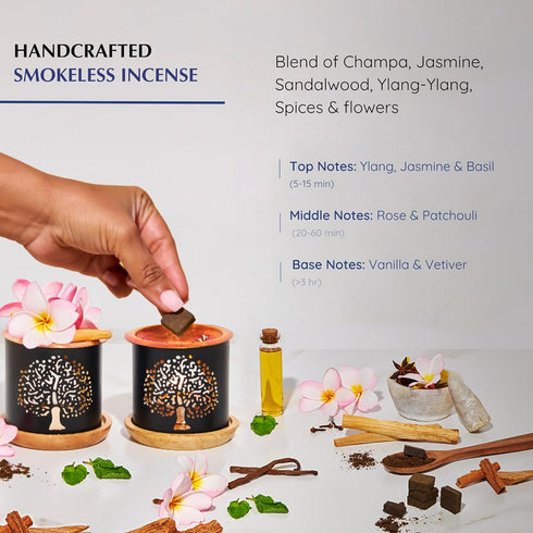 Nag Champa Incense Bricks (2 x 9 Bricks) & Tree of Life Exotic Incense Burner by Aromafume | Made with Sandalwood, Jasmine, Ylang Ylang & Champa F...