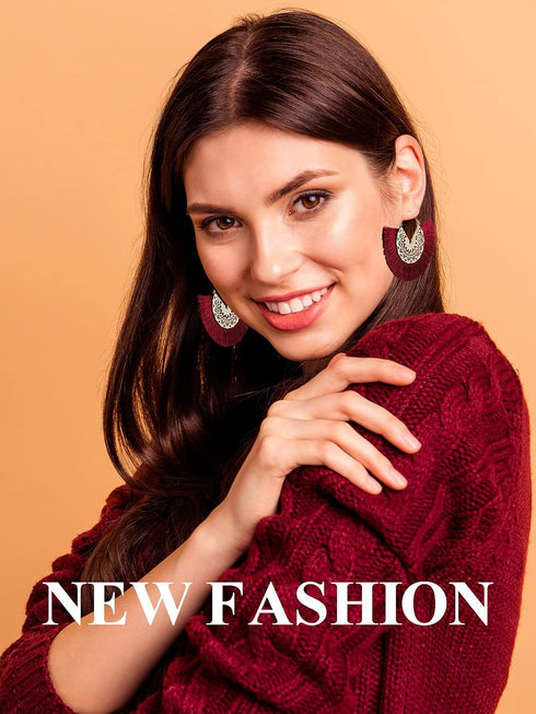 12 Pairs Statement Tassel Earrings Hoop Tassel Earrings Bohemian Geometric Handmade Earrings for Women...