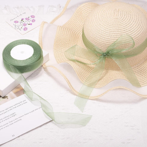 1 Inch Sheer Organza Ribbon 50 Yards Sage Green Chiffon Ribbon for Gift Wrapping,Bouquets,Wedding,DIY Craft...