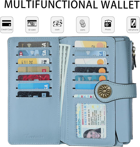 Travelambo Womens RFID Blocking Large Capacity Luxury Waxed Genuine Leather Clutch Wallet Multi Card Organizer...