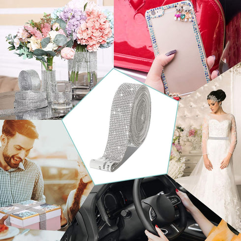 Self Adhesive Rhinestone Strips Diamond Bling Crystal Ribbon Sticker Wrap for Craft Jewel Tape Roll with 2 mm Rhinestones for DIY Car Phone Christ...