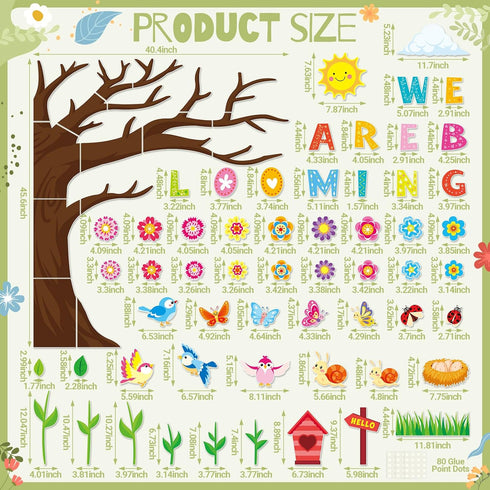 161 Pcs Spring Bulletin Board Decorations Spring Classroom Tree Bulletin Board Spring Tree Bulletin Cutouts Spring Flowers Butterfly Leaf Bird Cut...