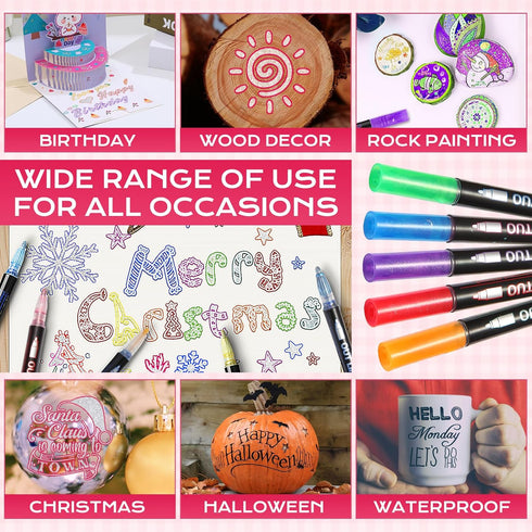 Jim&Gloria Girls Gifts Outline Markers - Birthday Teen Trendy Stuff, Double Line Silver Metallic Glitter Paint Pens Set + Stencils, DIY Crafts Scr...