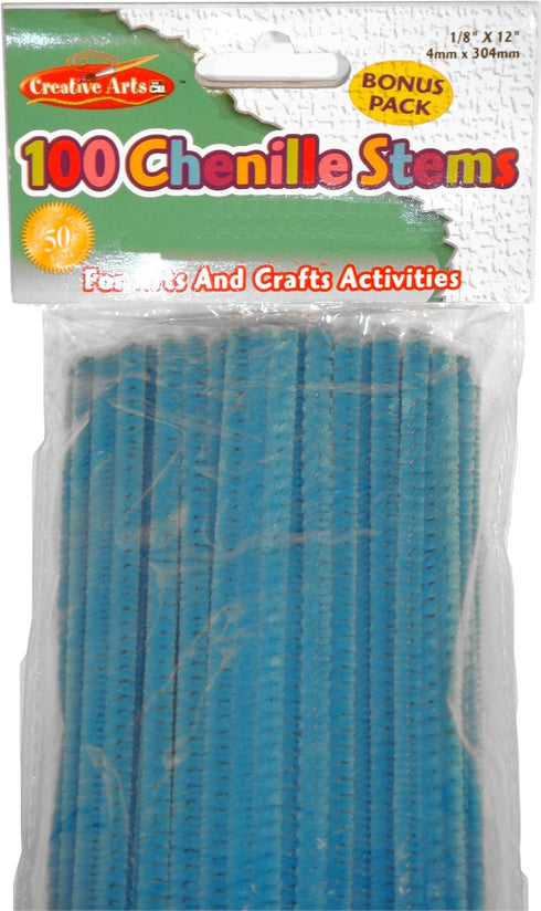 Creative Arts by Charles Leonard Chenille Stems, 4 MM x 12 Inch, Blue, 100/Bag (65415)...
