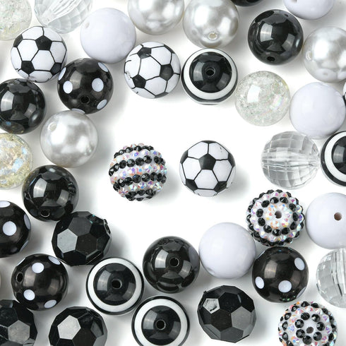 Stiesy 50 Pcs Black White Round Beads 20mm Chunky Bubblegum Beads for DIY Jewelry Making Boutique Craft Supplies...