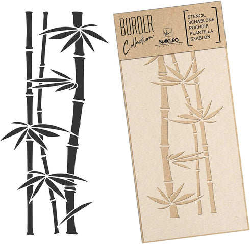 NAKLEO Border Reusable Plastic Wall Stencil - 21x45cm / 8” x 17” - Bamboo Leaves Floral - Pattern Painting Stripe DIY Art Craft Template - Fabric ...