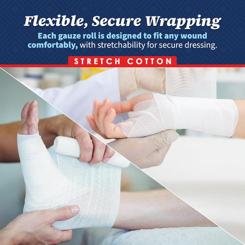 Gauze Bandage Rolls - (12 Pack) 4 in x 4.1 Yards Per Roll of Medical Grade Gauze Bandage and Stretch Bandage Wrapping for Dressing All Types of Wo...