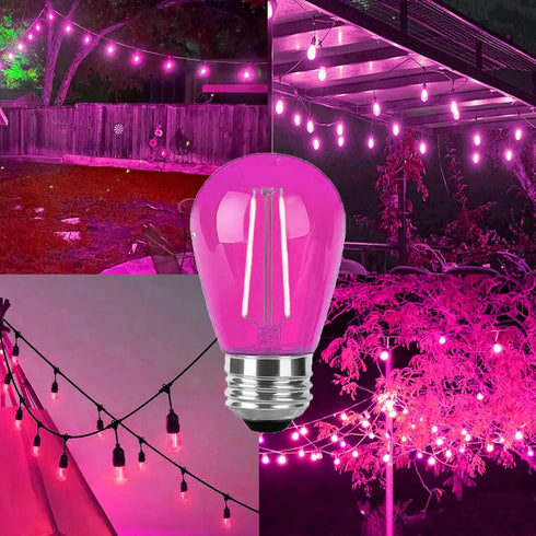 S14 Pink LED Bulb S14 Replacement LED Light Bulbs 2W Plastic Shatterproof LED Night Bulb E26 Base Pink String Lights Waterproof Vintage Bulb for C...