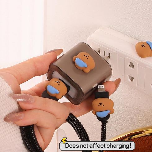 Kawaii Bear Cable Protector Compatible with iPhone Charger,Cute Cartoon Pattern 3D Design for Women Girl,Soft Charging Cord Protector Data Cable S...