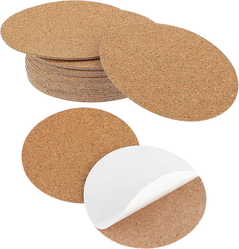 Self Sticky Cork Coasters 20Pcs Round Cork Sticker Peel Padding Ceramic Backing Sheets Pads Sticky Cork Craft Supplies Fit Wall, Mat, Tiles, Ceram...