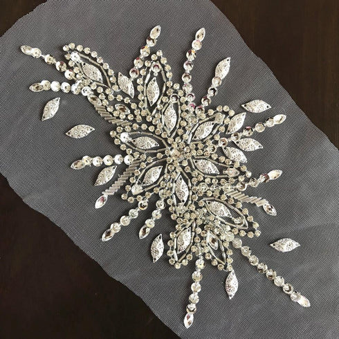 Exquisite Uniquely Pure Handmade Bright Crystal Patches Sew-on Rhinestones Applique with Stones Sequins Beads for Wedding Dress DIY Manual Accesso...